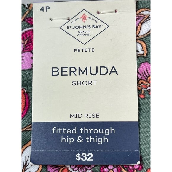 St John's Bay Womens Size 4P Bermuda Shorts Floral Green Secretly Slender Tummy - Picture 11 of 11